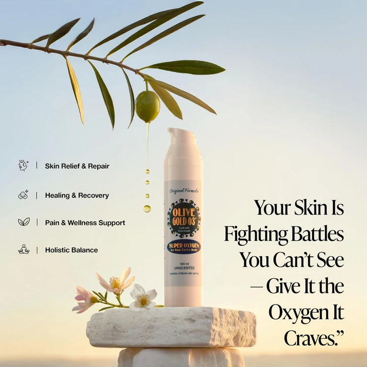 Olive Gold O3 Skin Care Lotion Ozonated Olive Oil Moisturizer For Face And Body Natural Hydration And Anti Aging Support 4Oz