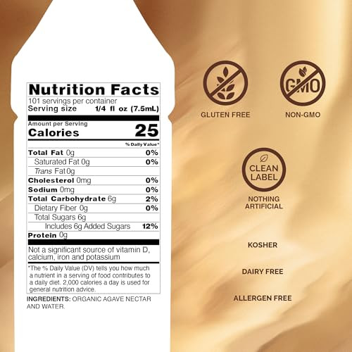 Monin Organic Agave Syrup Sweet And Full Flavor Great For Any Beverage Gluten Free Non Gmo 750 Ml