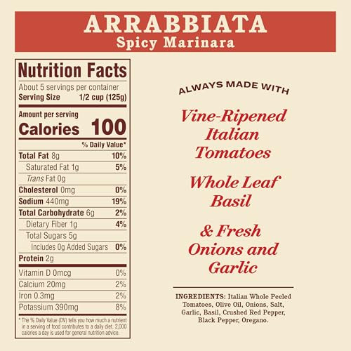 Rao S Homemade Arrabbiata Sauce Made With Italian Tomatoes 24 Oz