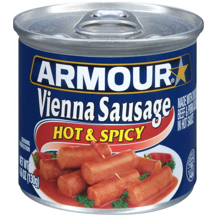 Armour Star Vienna Sausage Hot And Spicy Flavored Ready To Eat Canned Sausage 5G Protein Per Serving 4.6 Oz. Bulk Pack Of 24