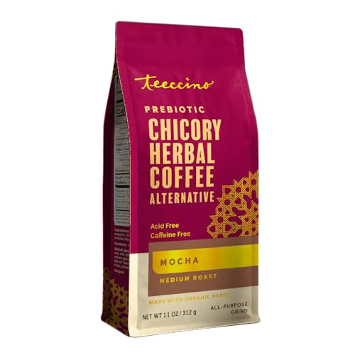 Teeccino Mocha Chicory Coffee Alternative 11 Ounce Ground Herbal Coffee That S Prebiotic Caffeine Free And Acid Free Medium Roast
