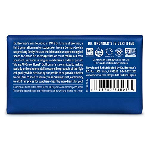 Dr. Bronner S Pure Castile Bar Soap Peppermint 5 Ounce 8 Pack Made With Organic Oils For Face Body And Hair Gentle And Moisturizing