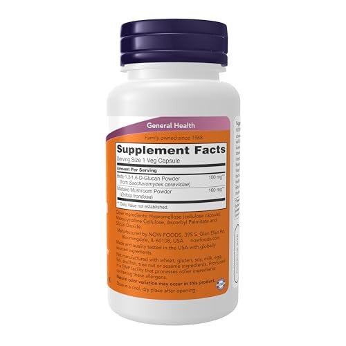 NOW Foods Supplements, Beta 1,3/1,6- D-Glucan 100 mg with Maitake Mushrooms, 90 Veg Capsules