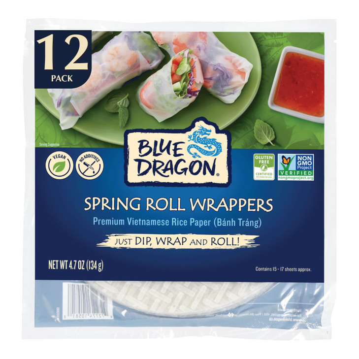 Blue Dragon Rice Paper Spring Roll Wrapper 4.7Oz Pack Of 12 Vietnamese Rice Paper Sheets No Added Colors Flavors Or Preservatives Vegan