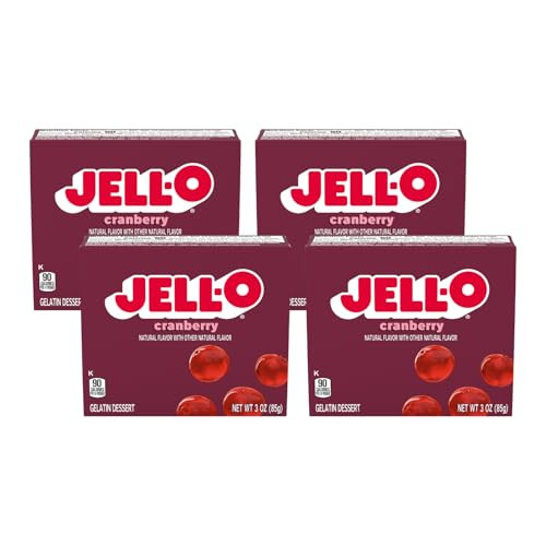Jell O Gelatin Dessert Mix Cranberry Flavor Fat Free Fruit Gelatin For Desserts Snacks And Party Recipes 3 Oz Pack Of 4