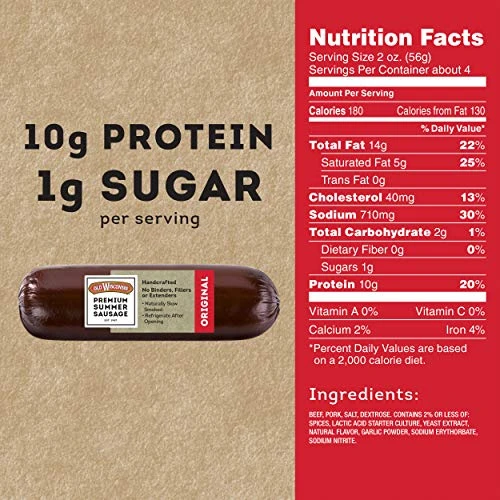 Old Wisconsin Premium Summer Sausage 100 Percent Natural Meat Charcuterie Ready To Eat High Protein Low Carb Keto Gluten Free Original