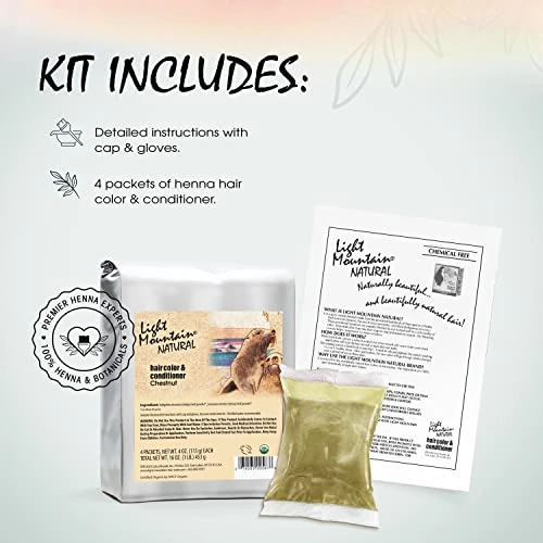Light Mountain Henna Hair Color And Conditioner Chestnut Organic Henna Leaf Powder Chemical Free Semi Permanent Hair Dye For Men And Women