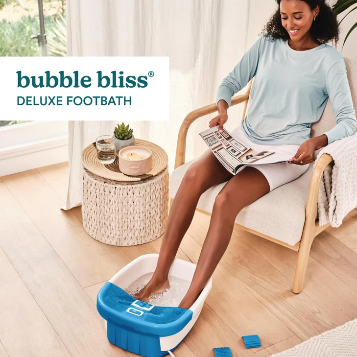 Homedics Bubble Bliss Deluxe Foot Spa With Heat Massaging Arch 3 Acupressure Attachments Splash Guard Raised Nodes Creates Bubbles Improves
