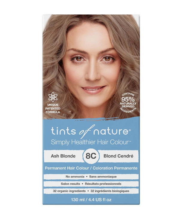 Tints Of Nature 8C Ash Blonde Permanent Hair Dye Vegan 4.4 Fl Oz