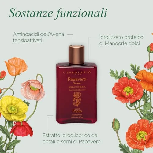 L Erbolario Shower Gel Antioxidant And Moisturizing Body Wash Toning Body Soap For Sensitive Skin Floral Amber Fragrance Sweet Poppy 8.4 Oz