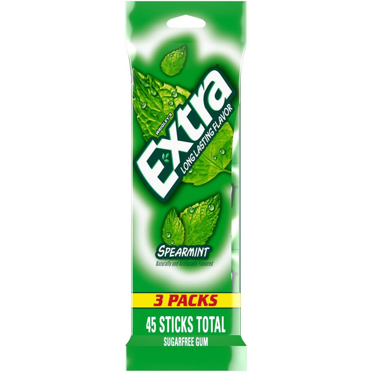 Extra Spearmint Sugar Free Chewing Gum 3 Pack Bulk Gum 45 Sticks Total Long Lasting Fresh Breath Individually Wrapped