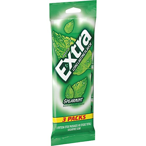 Extra Spearmint Sugar Free Chewing Gum 3 Pack Bulk Gum 45 Sticks Total Long Lasting Fresh Breath Individually Wrapped