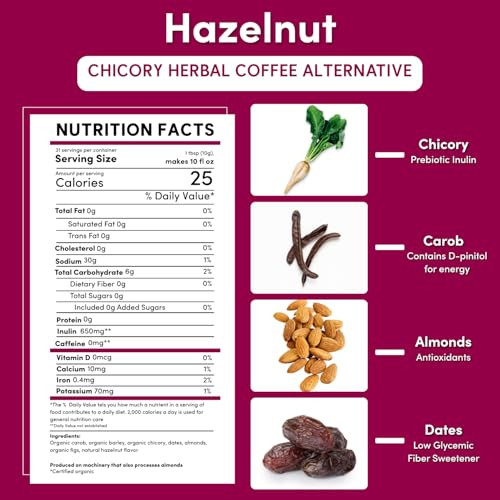 Teeccino Hazelnut Chicory Coffee Alternative 11 Ounce Ground Herbal Coffee That S Prebiotic Caffeine Free And Acid Free Medium Roast