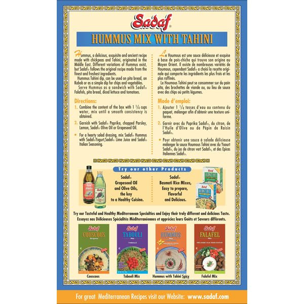 Sadaf Hummus Mix With Tahini Tahini Hummus For Cooking Healthy Meal Vegetarian No Msg Kosher 6 Oz Box