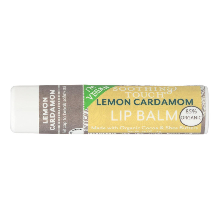 Soothing Touch Lemon Cardamom Vegan Lip Balm .25 Oz 85 Percent Organic Case Of 12