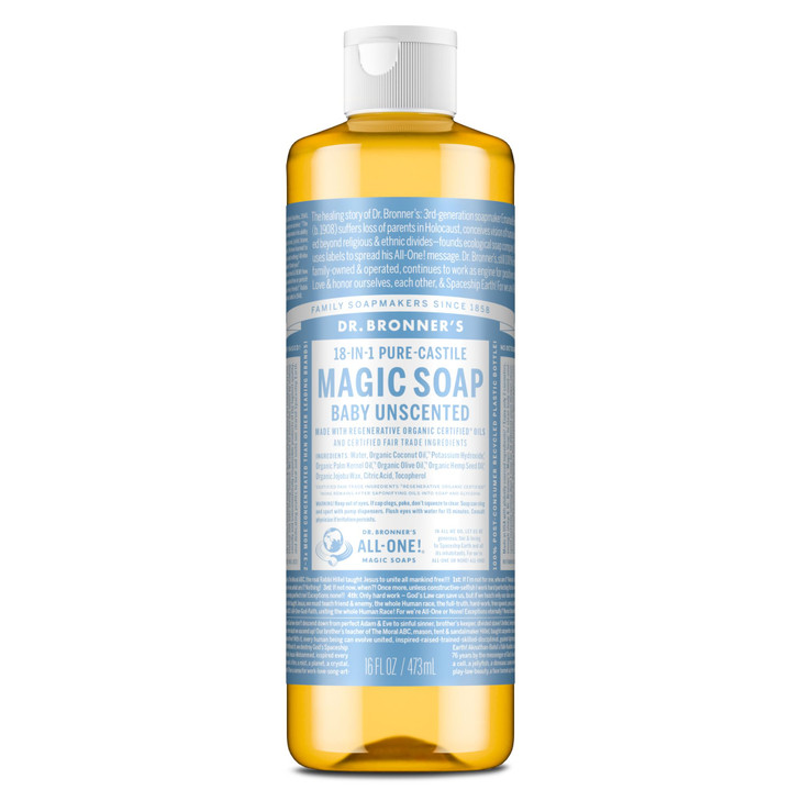 Dr. Bronner S Baby Unscented Pure Castile Liquid Soap No Fragrance 16 Oz