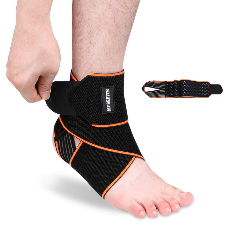 MUSEFITR 1 Pack Adjustable Ankle Brace for Women and Men, Ankle Support for Sprain Plantar Fasciitis Achilles Tendon, Compression Wrap for Volleyball