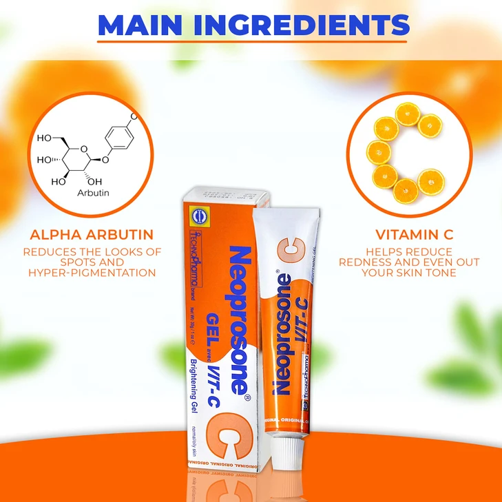 Neoprosone Vitamin C Gel 1 Fl Oz 30 Ml Brightening Gel Cream For Neck Face Body Armpit Hands For Women And Men With Alpha Arbutin
