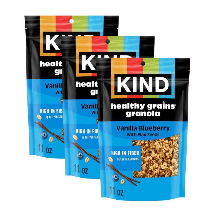 Kind Healthy Grains Granola Vanilla Blueberry Clusters With Flax Seeds Gluten Free Healthy Snack Mix 6G Protein 11Oz 3 Count