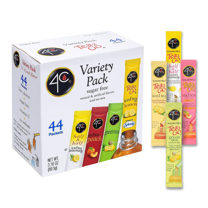 4C Powder Drink Mix Packets Iced Tea Variety 1 Pack 44 Count Singles Stix On The Go Refreshing Sugar Free Water Flavorings