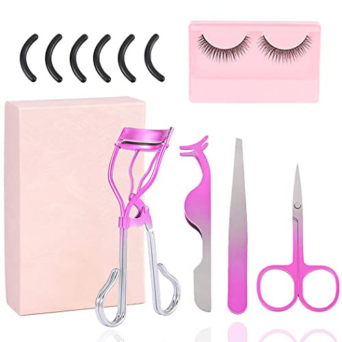Uranian Eyelash Curlers with 6 Silicone Refill Pads 6 in 1 Eyelash Curler Kit False Eyelash Applicator Fake Eyelashes Eyelashes Scissors Eyelash Exte