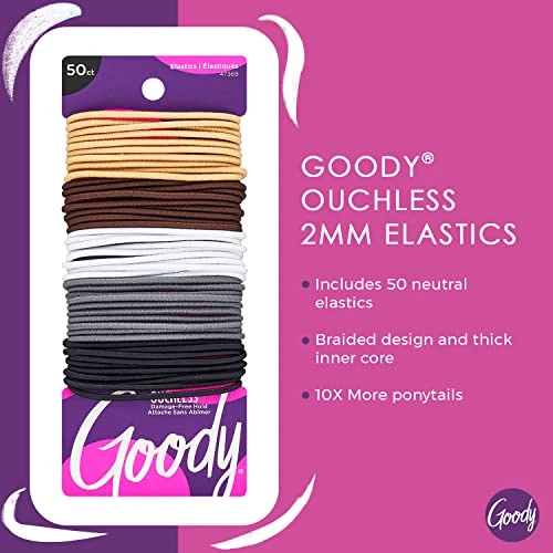 Goody Ouchless Elastic Hair Ties 50 Ct Assorted Neutrals 2Mm Rubber Bands For Hair Pain Free Hair Accessories For Women And Men Made For