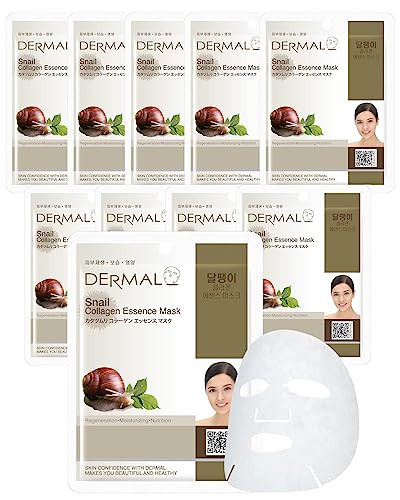 Dermal Snail Mucin Collagen Korean Essence Sheet Mask 23G 10 Pack