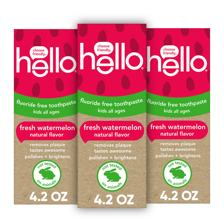 Hello Fresh Watermelon Fluoride Free Kids Toothpaste, 4.2 Oz Tube (Pack of 3)