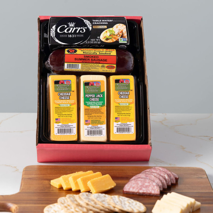 Wisconsin Cheese Company Classic Cheese And Summer Sausage Gift Box Made In Wisconsin Charcuterie Board Gift Set For Entertaining And