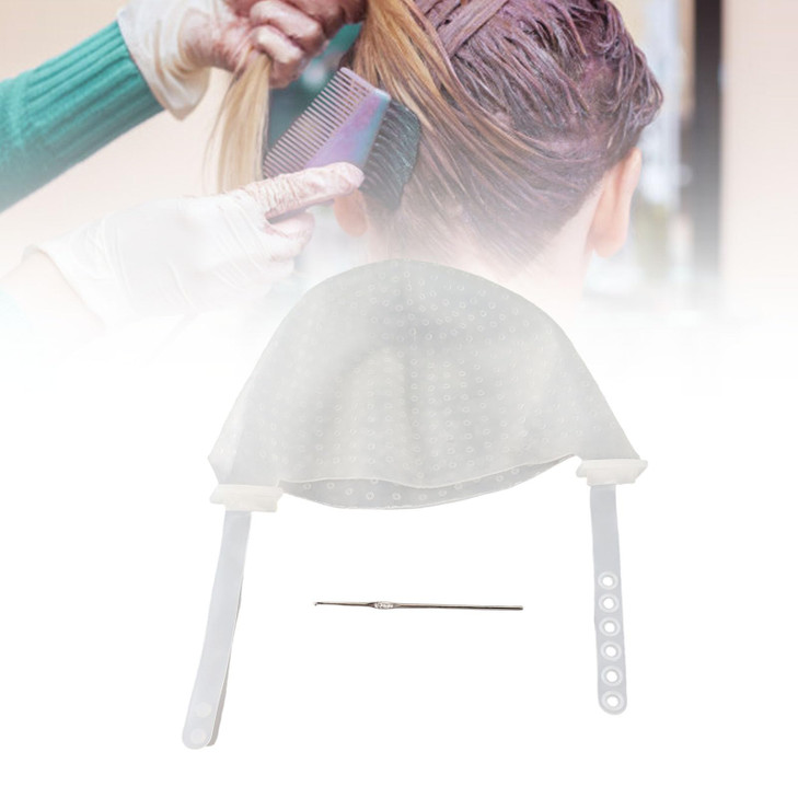 Silicone Hair Highlighting Cap Reusable, DIY Hair Coloring Dyeing Hat with Adjustable Strap, Highlight Cap Tool for Home & Salon Use (White)