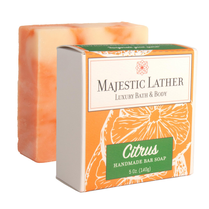 Majestic Lather Citrus Luxury Bar Soap For Face And Body. Invigorating And Energizing.Natural Cold Process. Handmade In The Usa.