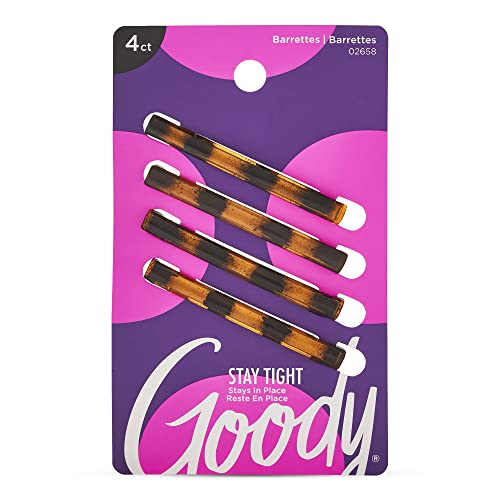 Goody Stay Tight Hair Barrettes 4 Ct Mock Tort Slideproof Flat Clips Comfortable And Versatile Styling Accessories For Women Men Boys And