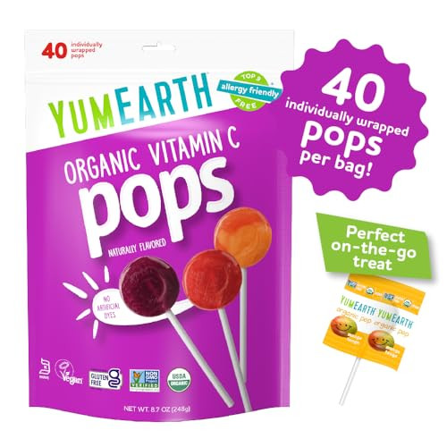 Yumearth Organic Vitamin C Pops Variety Pack 40 Fruit Flavored Favorites Lollipops Allergy Friendly Gluten Free Non Gmo Vegan No Artificial