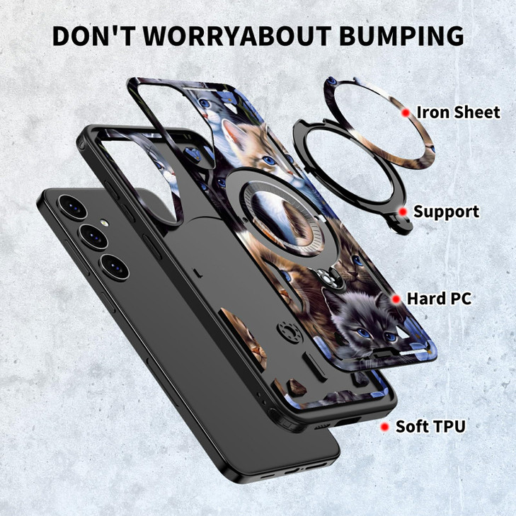 DIGTIALL for Samsung Galaxy S24 FE 6.7" Phone Case with Stand for Galaxy S24 FE Case Cute Cat Theme Hybrid Dual Layer Shockproof Protective Cover for