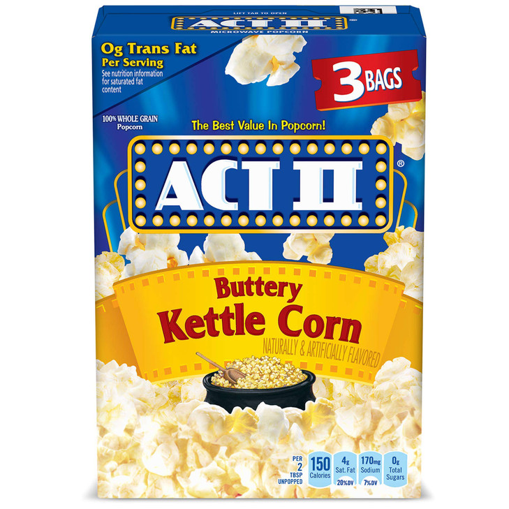 Act Ii Buttery Kettle Corn Microwave Popcorn 2.75 Oz. 3 Count Bags Pack Of 12