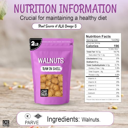 Oh Nuts Walnuts In Shell Raw 100 Percent Natural 2 Lb Whole Walnuts For A Healthy Vegan Snack Packed In New York Zip Seal Bag For