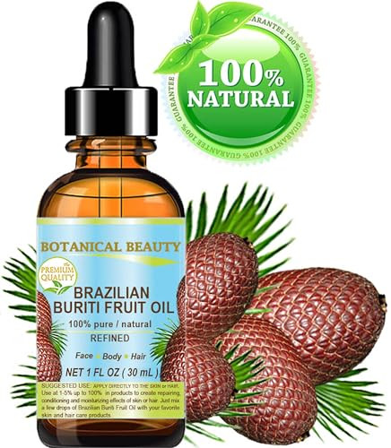 Botanical Beauty Brazilian Buriti Fruit Oil 100 Percent Pure Natural Refined Cold Pressed Carrier Oil Undiluted 1 Fl Oz 30 Ml For Face Skin