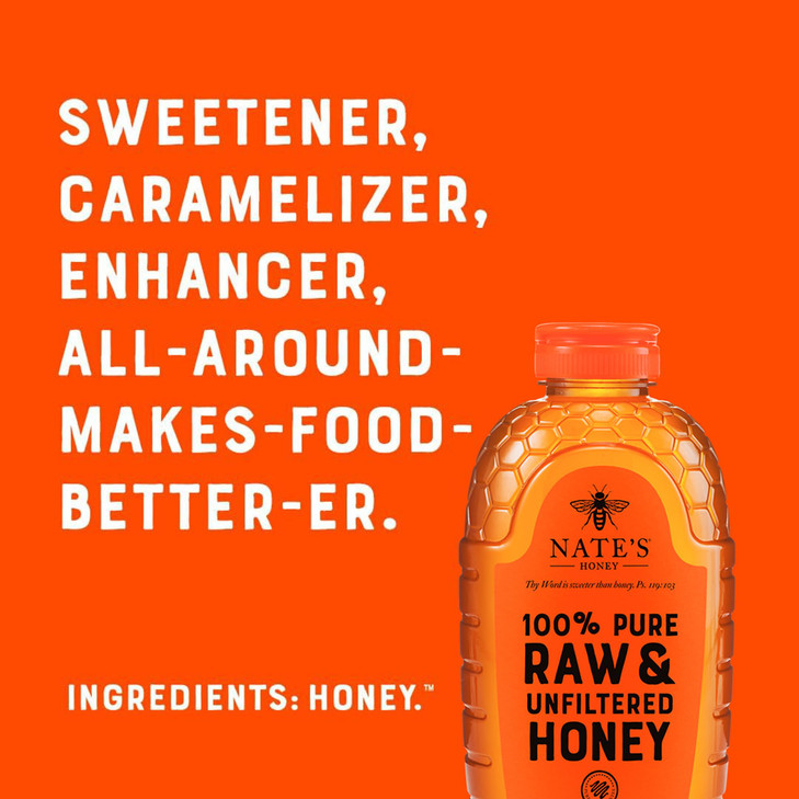 Nate S 100 Percent Pure Raw And Unfiltered Honey 32Oz. Squeeze Bottle