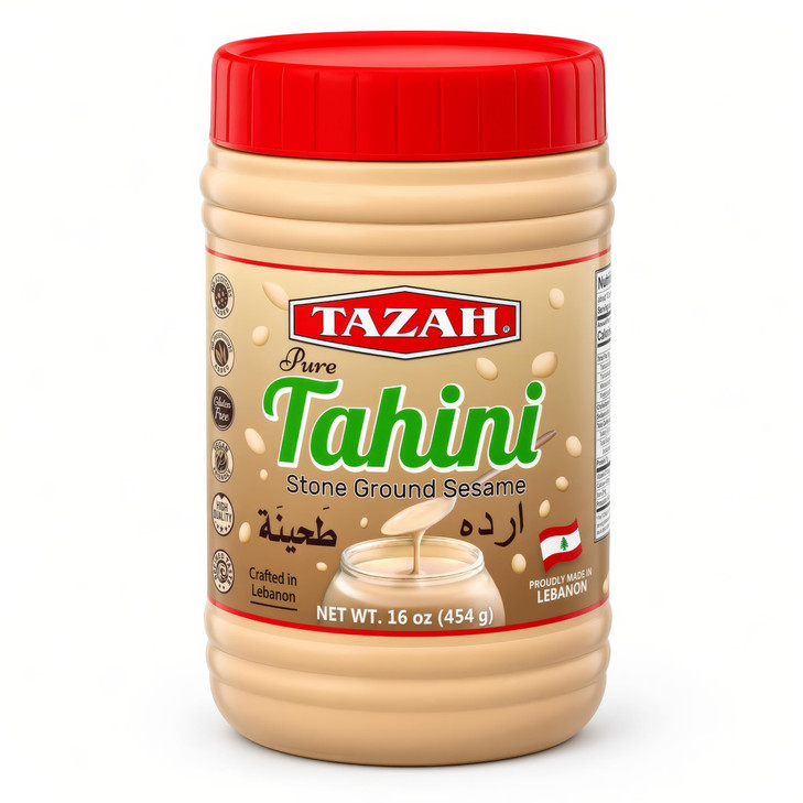 Tazah Tahini Paste Lebanese Stone Ground Sesame 1 Lb 16 Oz