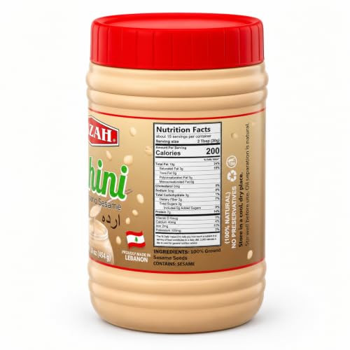 Tazah Tahini Paste Lebanese Stone Ground Sesame 1 Lb 16 Oz