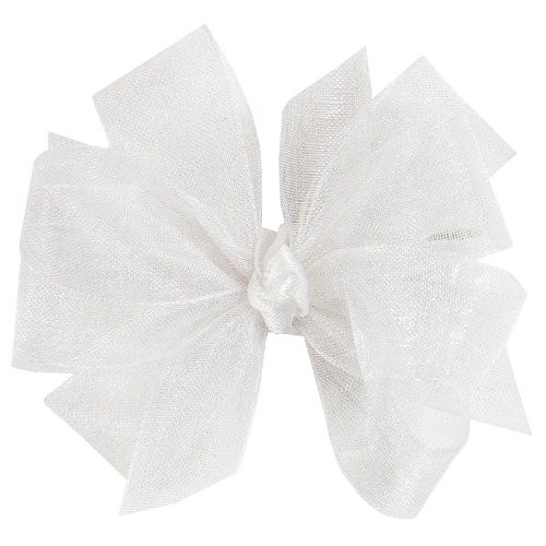 Wee Ones Girls Organza Double Hair Bow On A Weestay Clip With Satin Knot Center Tiny White