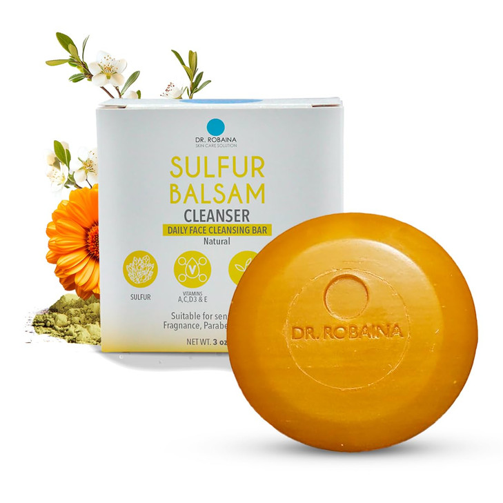 Dr. Robaina Sulfur Balsam Cleansing Bar Face And Body Soap For Oily Acne Prone Or Itchy Skin Gently Exfoliates Calms Redness And Removes
