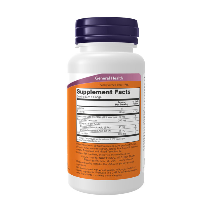 NOW Foods Supplements, CoQ10 60 mg with Omega 3 Fish Oil, Cardiovascular Health*, 60 Softgels