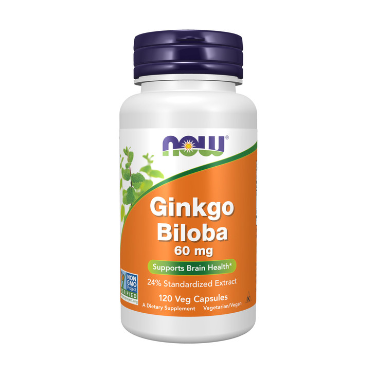 NOW Foods Supplements, Ginkgo Biloba 60 mg, 24% Standardized Extract, Non-GMO Project Verified, 120 Veg Capsules