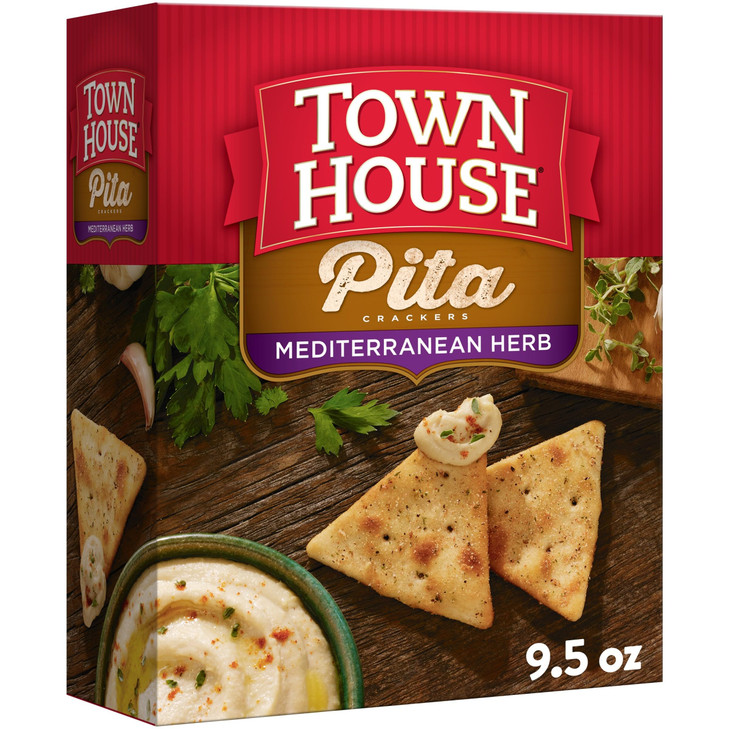 Town House Pita Crackers Party Snacks Game Day Mediterranean Herb 9.5Oz Box