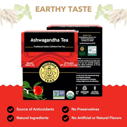 Buddha Teas Organic Ashwagandha Tea Herbal Tea Caffeine Free