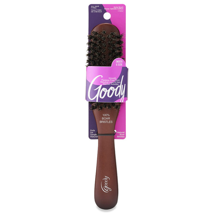 Goody Smoothing Hairbrush With Natural Boar Bristles For Frizz Control Flyaway Control Smooth Shiny Finish Wooden Styling Brush For All Hair
