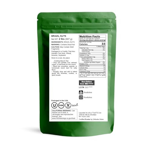 Food To Live Raw Brazil Nuts 2 Pound Raw Whole No Shell Unsalted Kosher Vegan Keto And Paleo Friendly Bulk Good Source Of Selenium Low