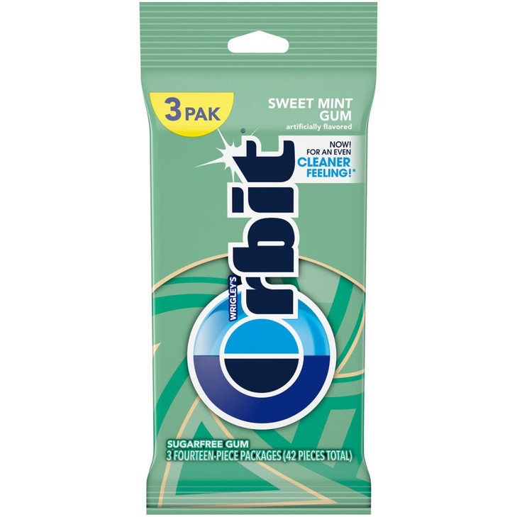 Orbit Sweet Mint Sugar Free Chewing Gum 3 Packs Of 14 Pieces 42 Total