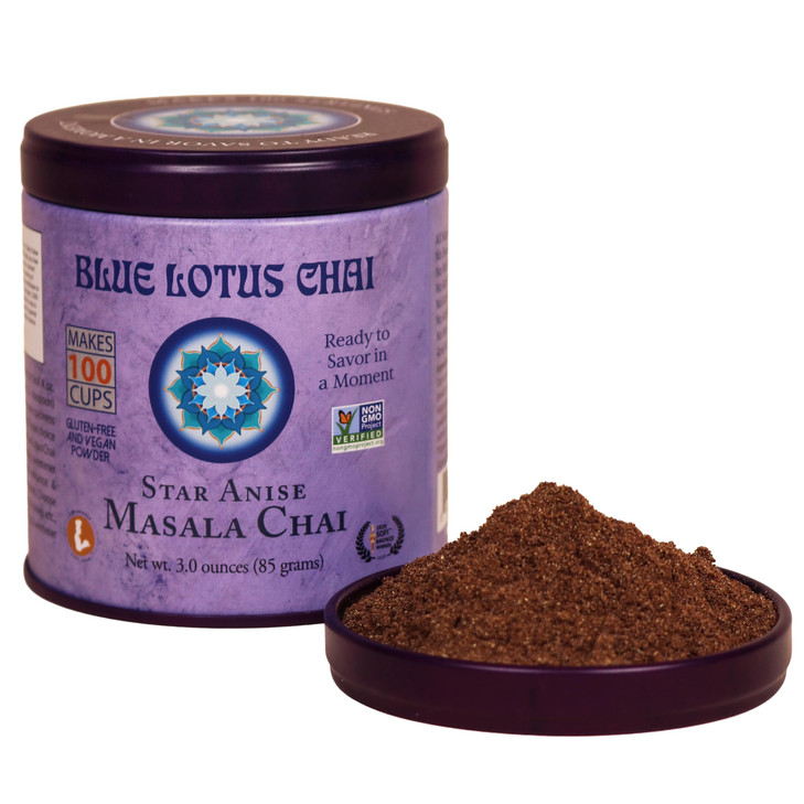 Blue Lotus Chai Star Anise Masala Chai Makes 100 Cups 3 Ounce Masala Spiced Chai Powder With Organic Spices Instant Indian Tea No Steeping